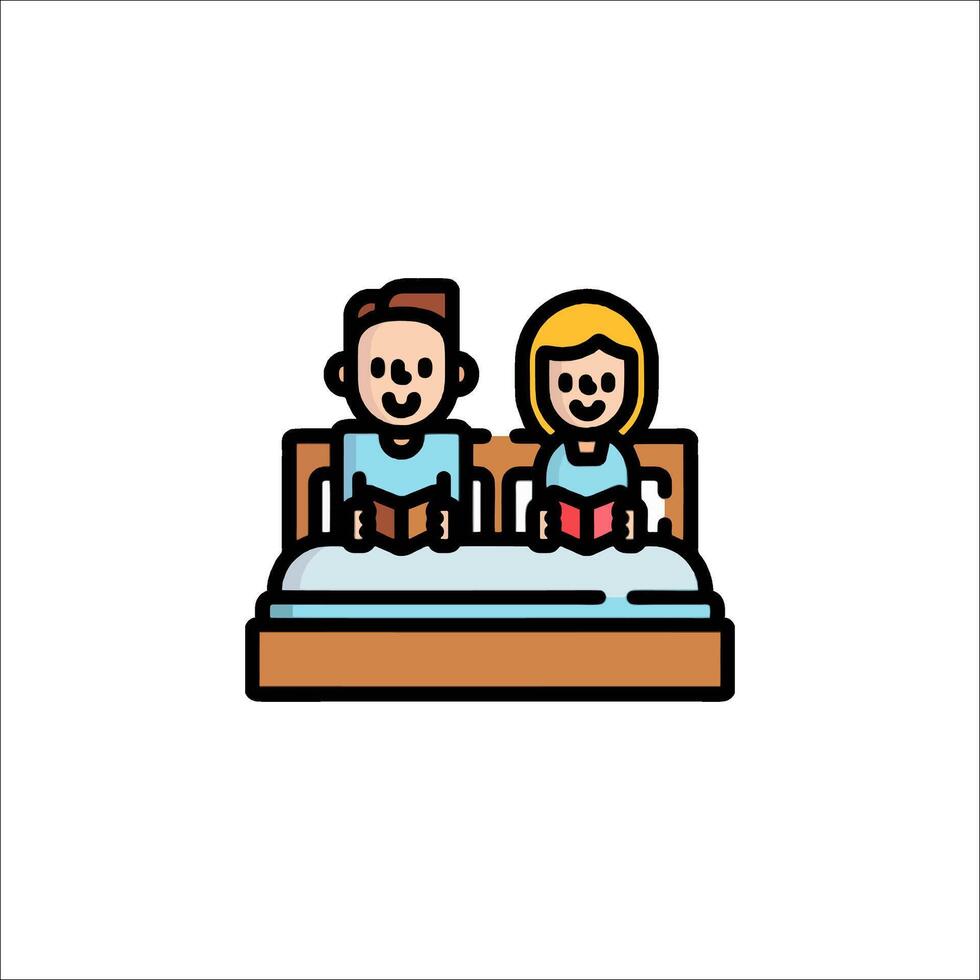Couple reading book on bed icon vector