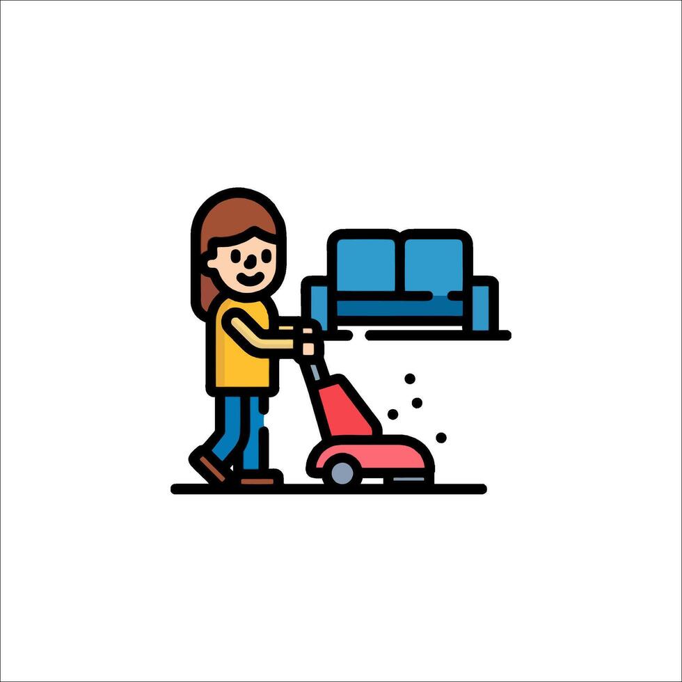 A woman is cleaning a couch with a vacuum cleaner vector
