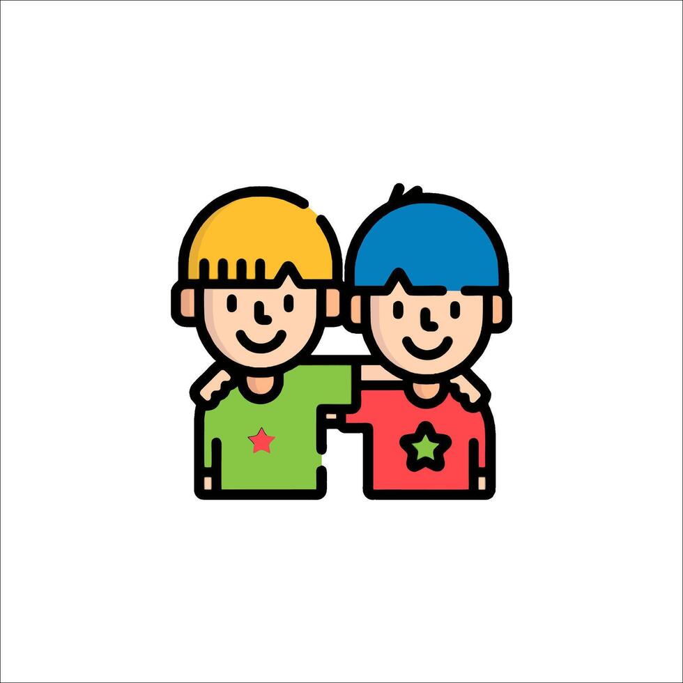 Two boys hugging each other icon vector