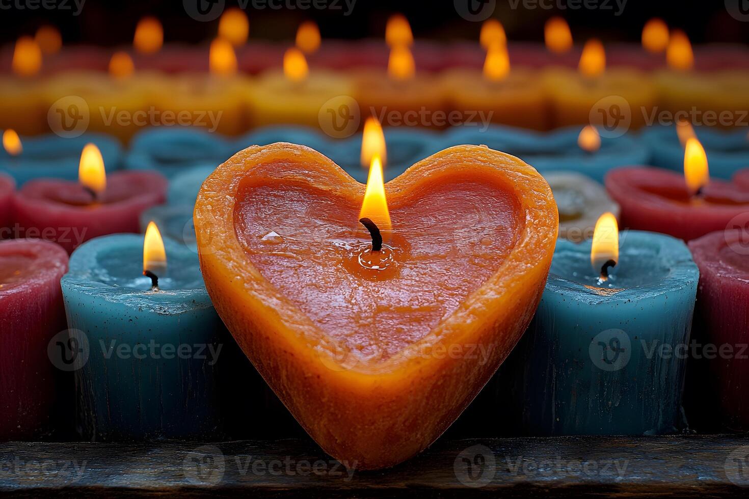 Heart-Shaped Candle with Flickering Flame - Cozy Atmosphere for Romantic Setting and Home Decor photo