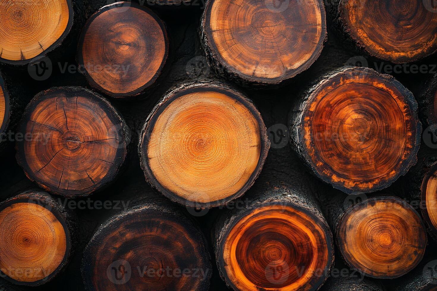 Rustic Stack of Cut Tree Logs with Rich Wood Grain Texture Ideal for Nature and Construction Themes photo