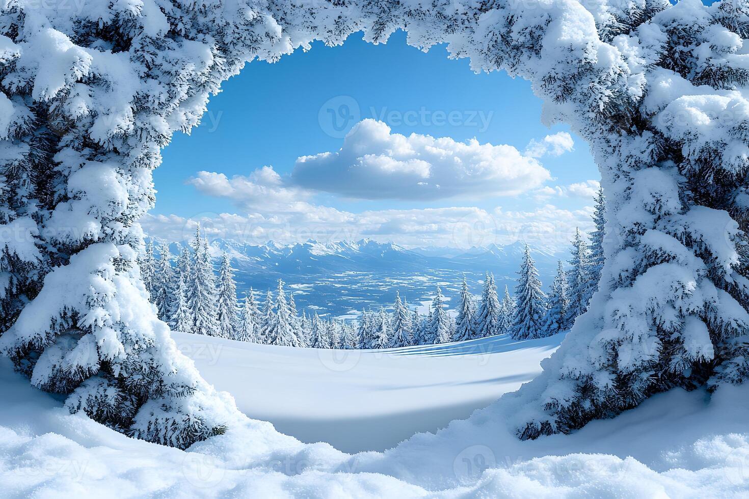 Winter Wonderland Through Snowy Arch - Scenic Landscape for Posters and Wall Art photo