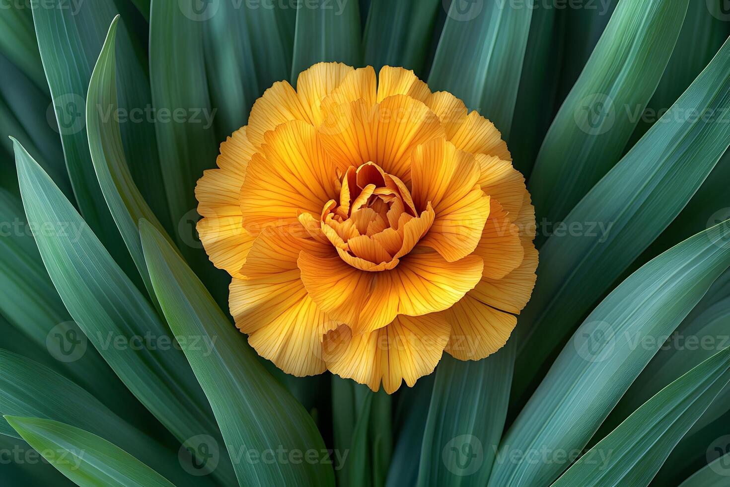 Vibrant Yellow Flower Amidst Lush Green Leaves Nature's Elegance for Botanical Prints photo
