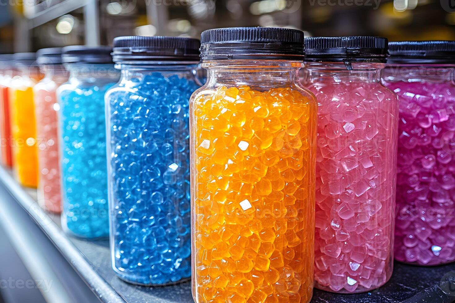 Colorful Resin Beads in Jars for Crafting and Decoration photo