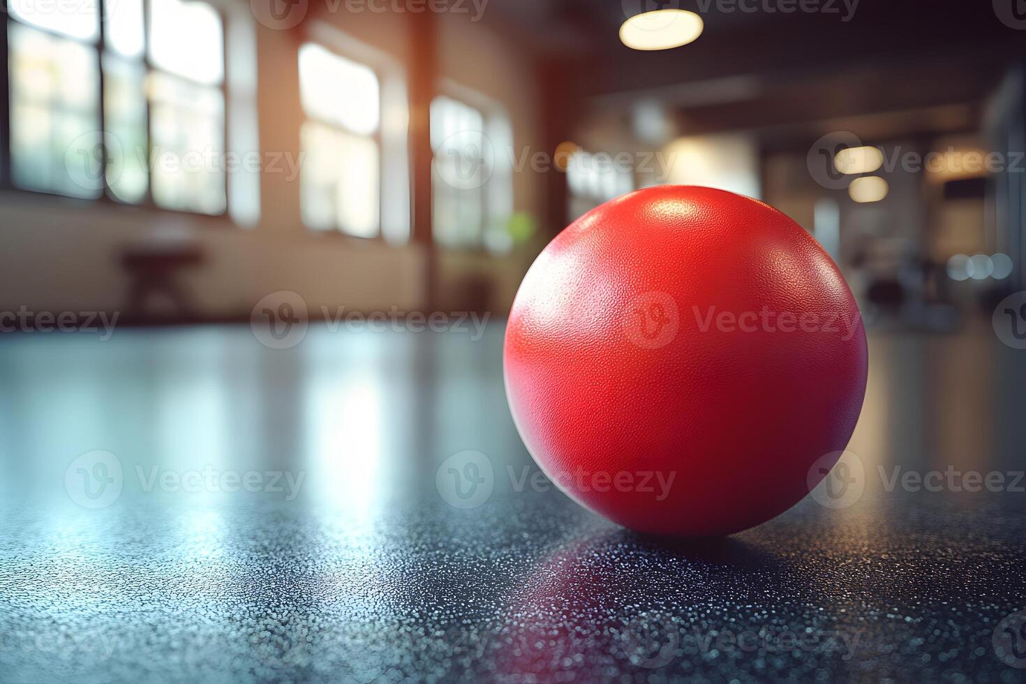 Modern Gym Interior with Red Fitness Ball and Ambient Lighting photo