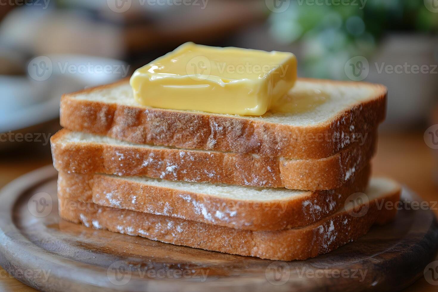 Freshly Baked Bread Slices with Butter for a Perfect Breakfast Scene photo