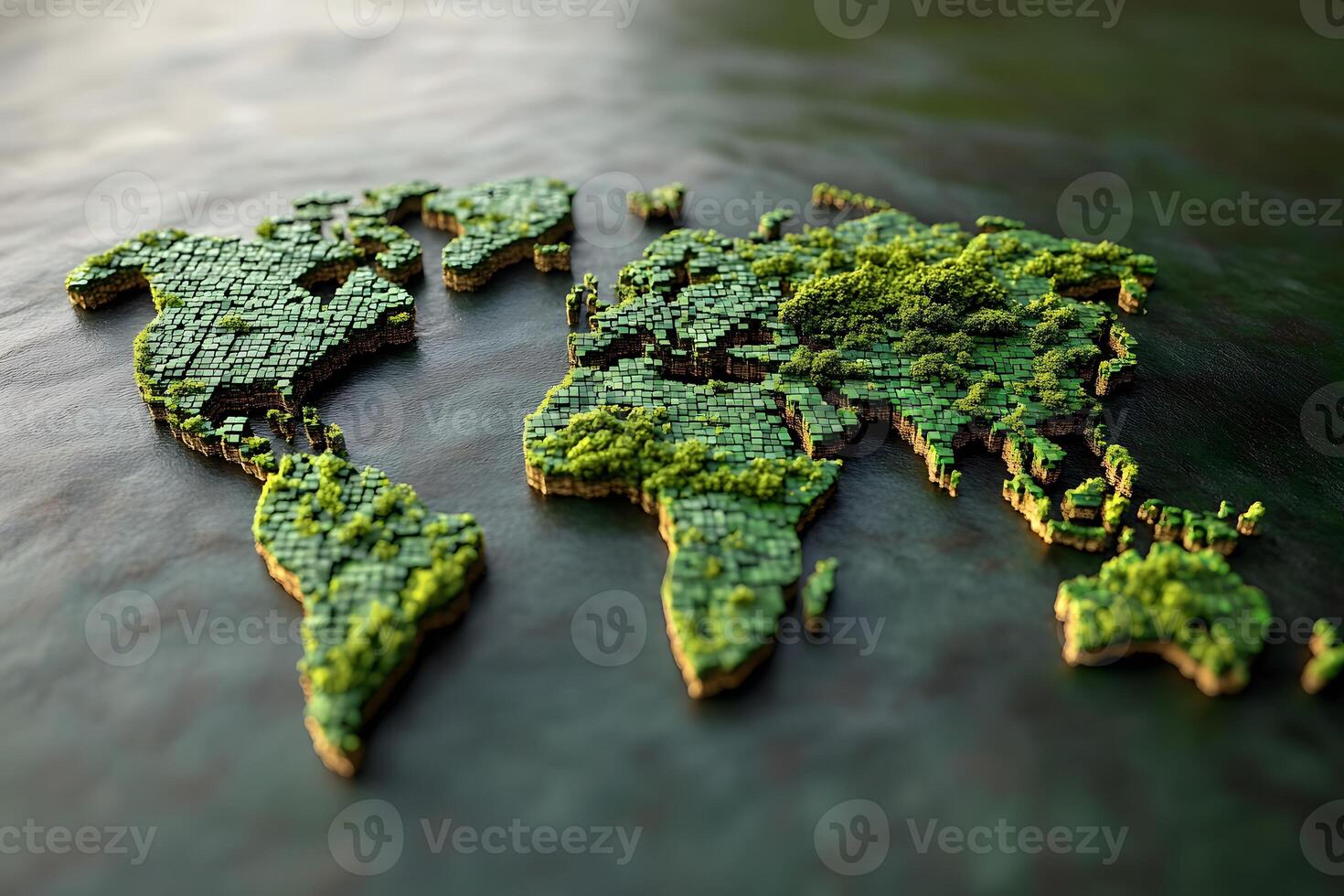 Eco-Friendly World Map Representation in a 3D Rendered Mosaic Design for Earth Day Concepts and Green Initiatives photo