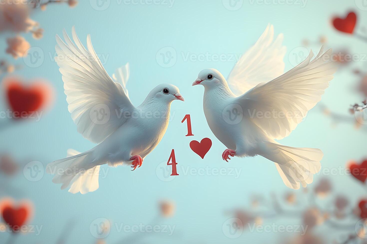 Romantic Valentine's Day Doves with Hearts for Card Design photo