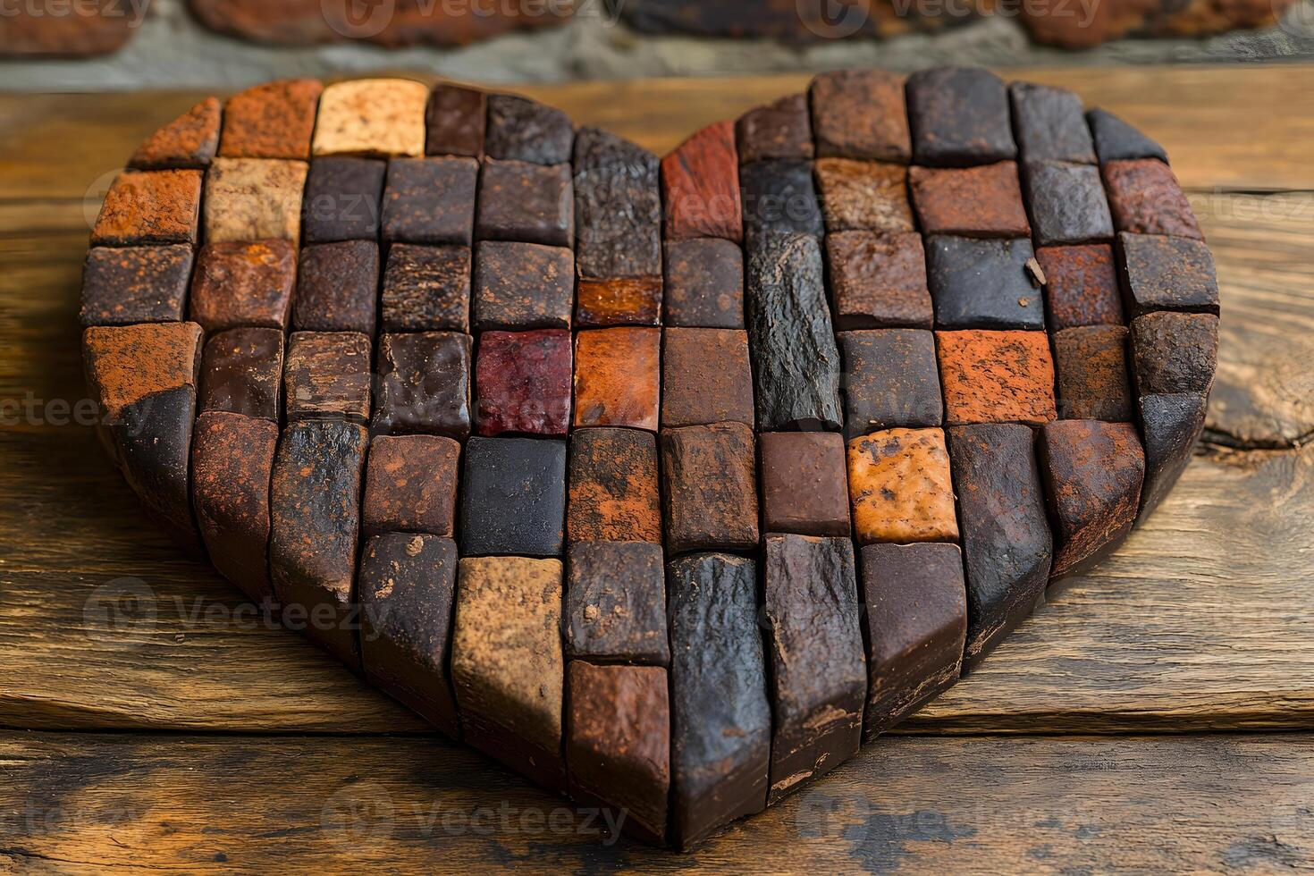 Artistic Heart-Shaped Mosaic on Wood for Rustic Decor and Design photo