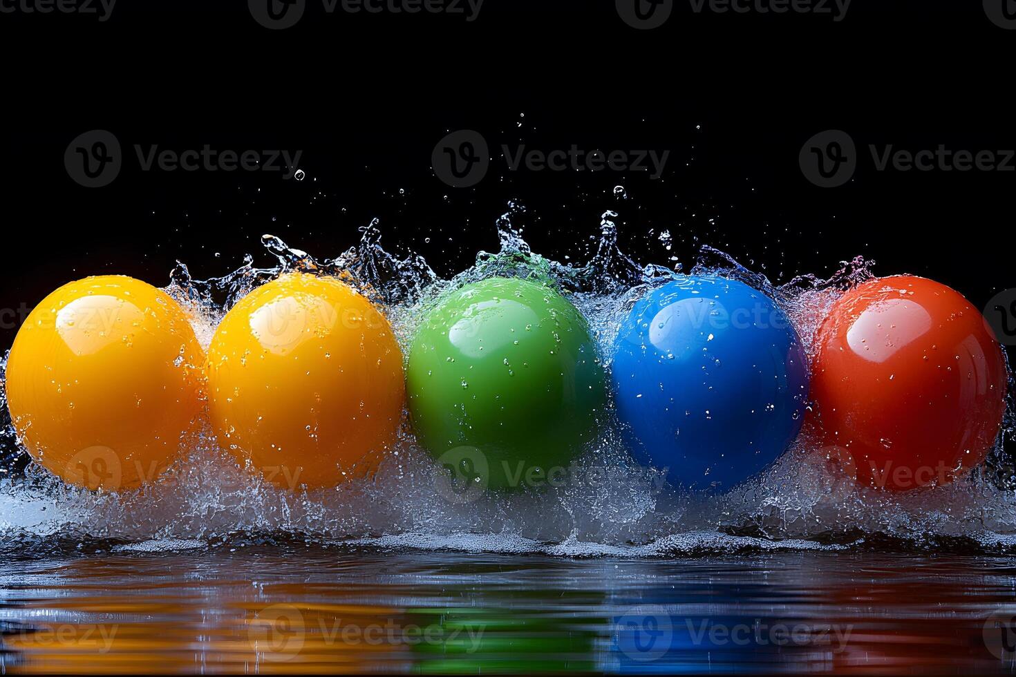 Vibrant Multicolored Balls Splashing in Water - Dynamic Abstract Art for Design and Print photo