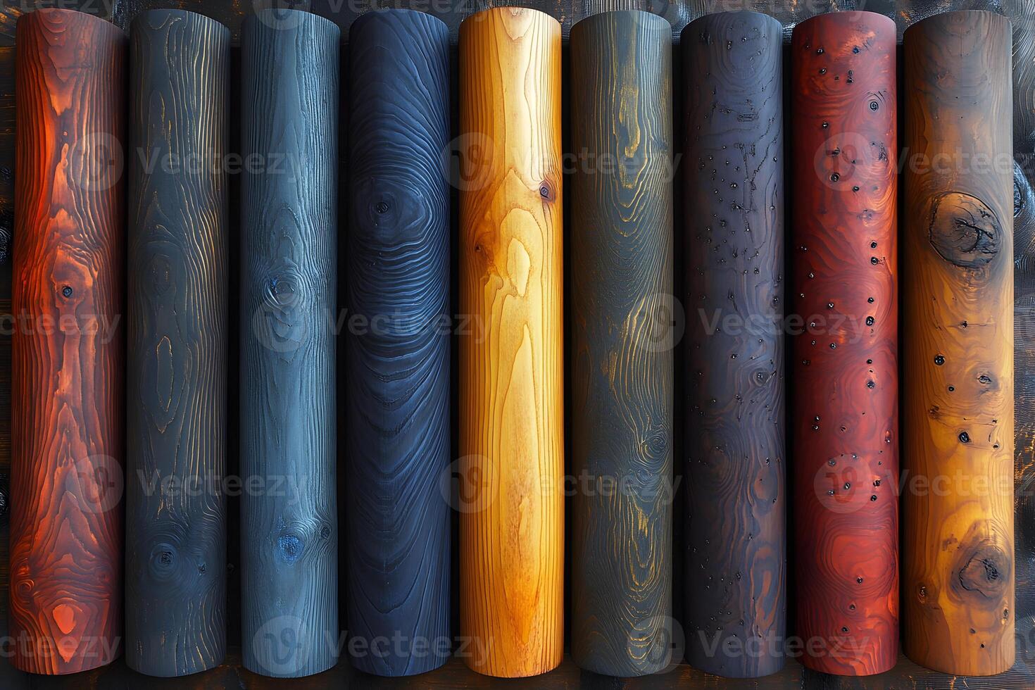 Diverse Wood Textures Displayed in Vertical Logs for Design Inspiration photo