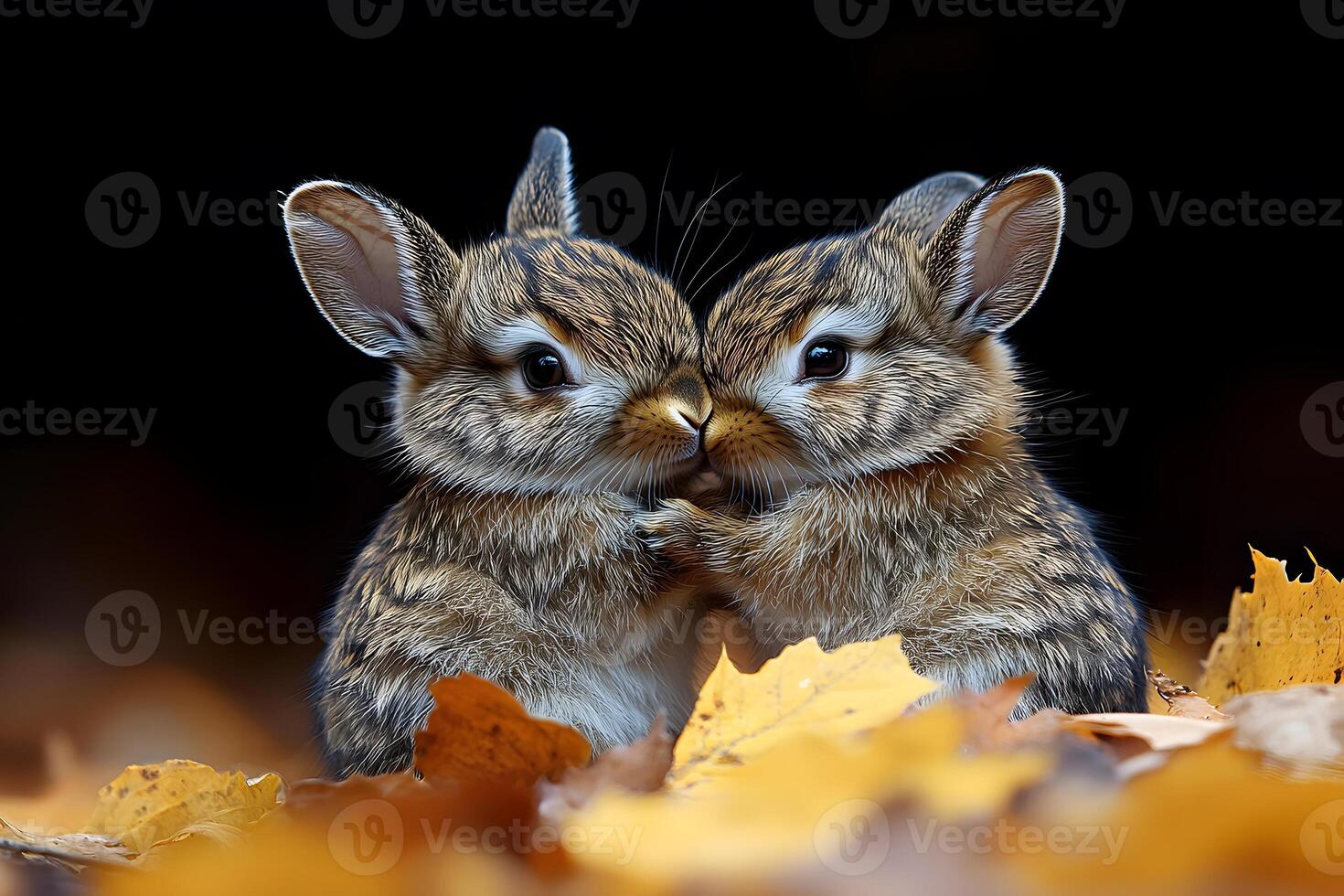 Autumn Harmony Adorable Baby Bunnies Among Vibrant Fall Leaves photo