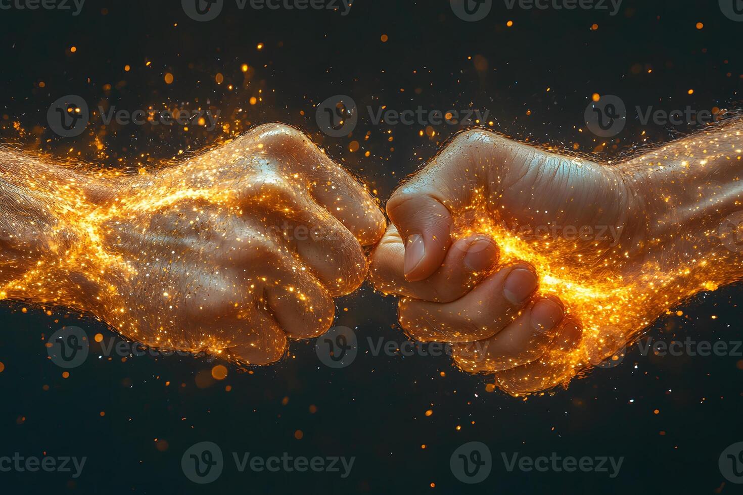 Powerful Fist Bump with Sparkling Energy in Unity and Teamwork Concept photo