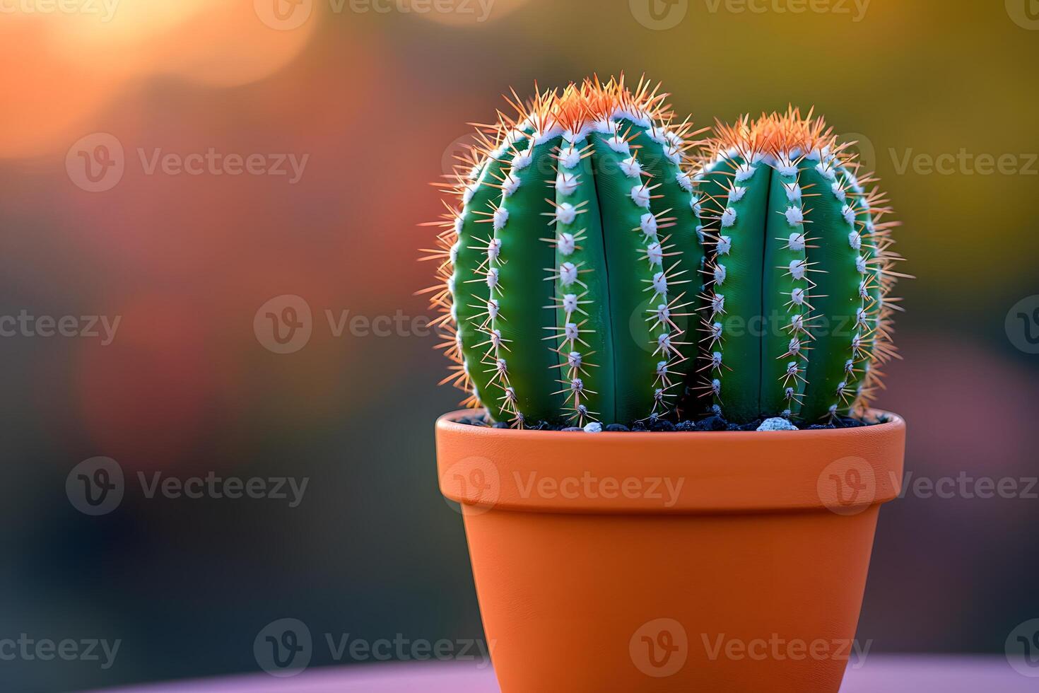 Vibrant Cactus in Terracotta Pot with Soft Bokeh for Nature Decor and Zen Atmosphere photo