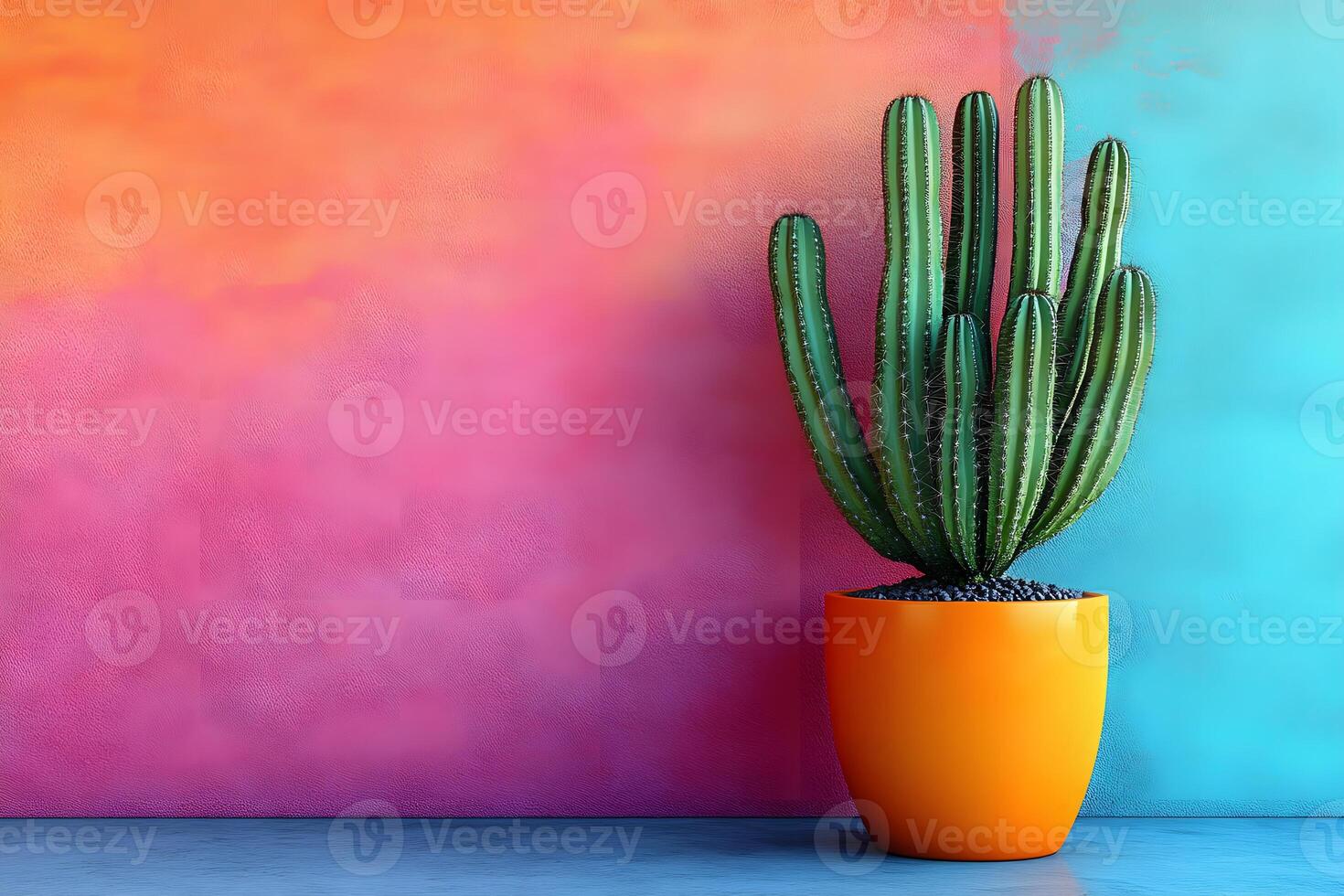 Vibrant Cactus Against Colorful Gradient Background for Creative Design photo