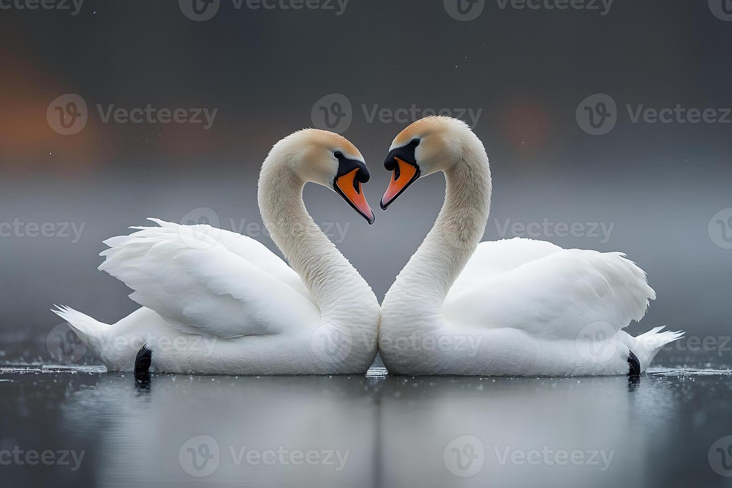 Romantic Swan Pair Heart Formation on Tranquil Water photo