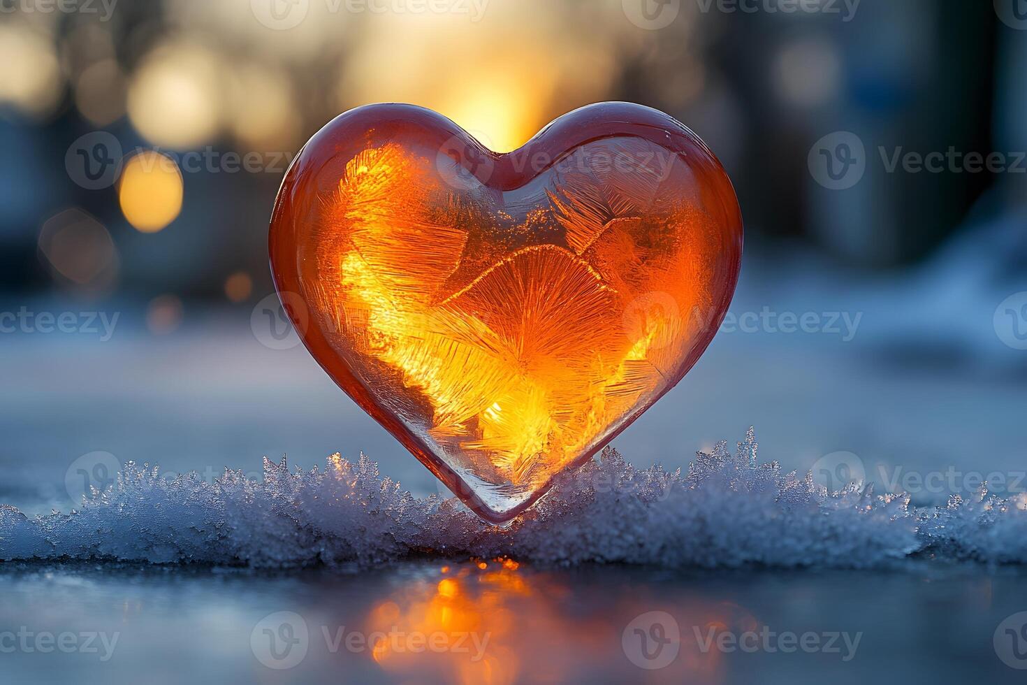 Frozen Heart Sculpture in Winter Sunrise for Creative Design and Romance Themes photo