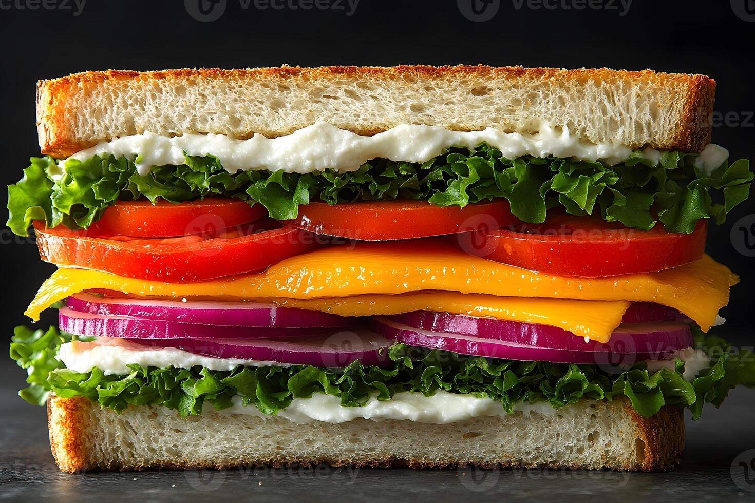 Fresh Vegetable and Cheese Sandwich with Lettuce and Tomato on Whole Grain Bread - Ideal for Nutrition and Health Topics photo