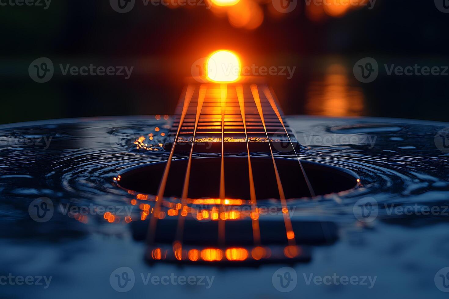 Reflections of Sunset on Guitar Strings Serenity and Music in Harmony photo