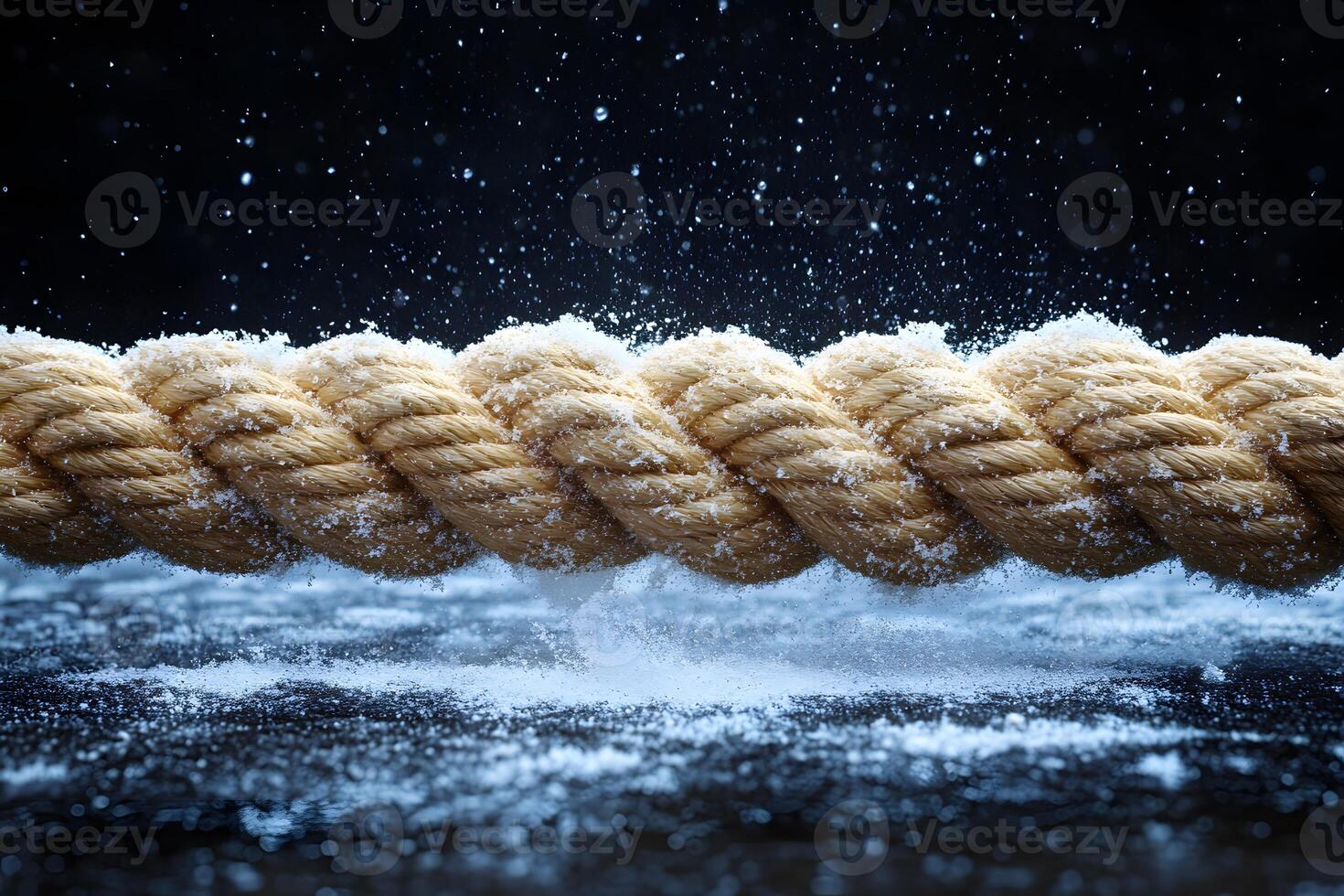 Close-Up of a Thick Rope with Snowflakes in Winter Setting - Textured Background for Design photo