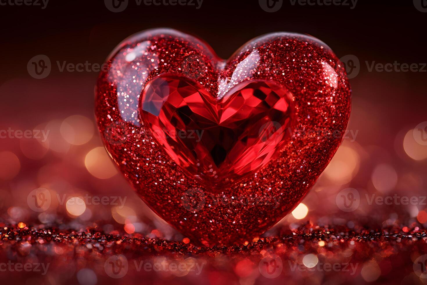 Romantic Red Crystal Heart with Glitter for Valentine's Day Themes photo