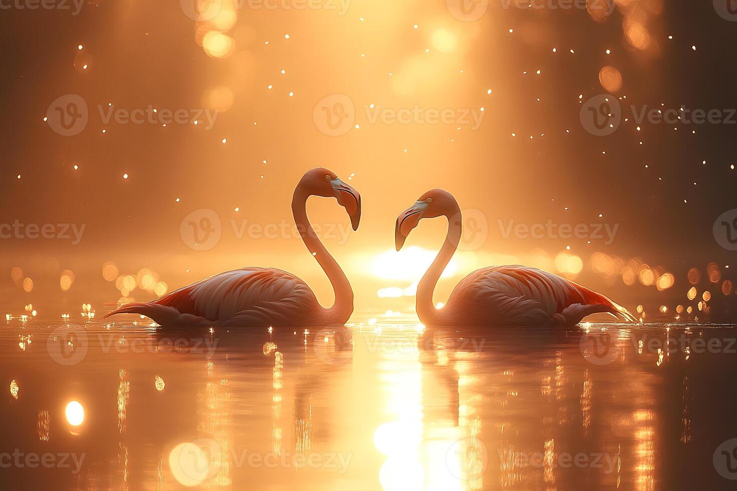 Serene Sunset with Flamingos Nature's Beauty in Golden Light for Tranquil Wall Art photo