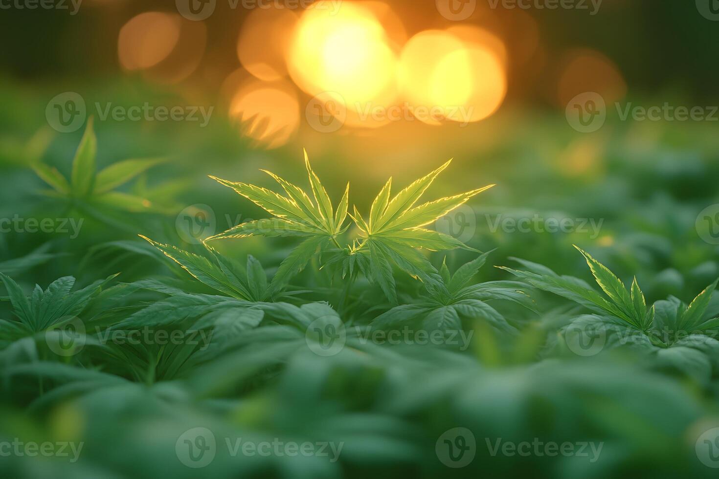 Sunset Illuminated Greenery Nature's Lush Foliage in Tranquil Light photo