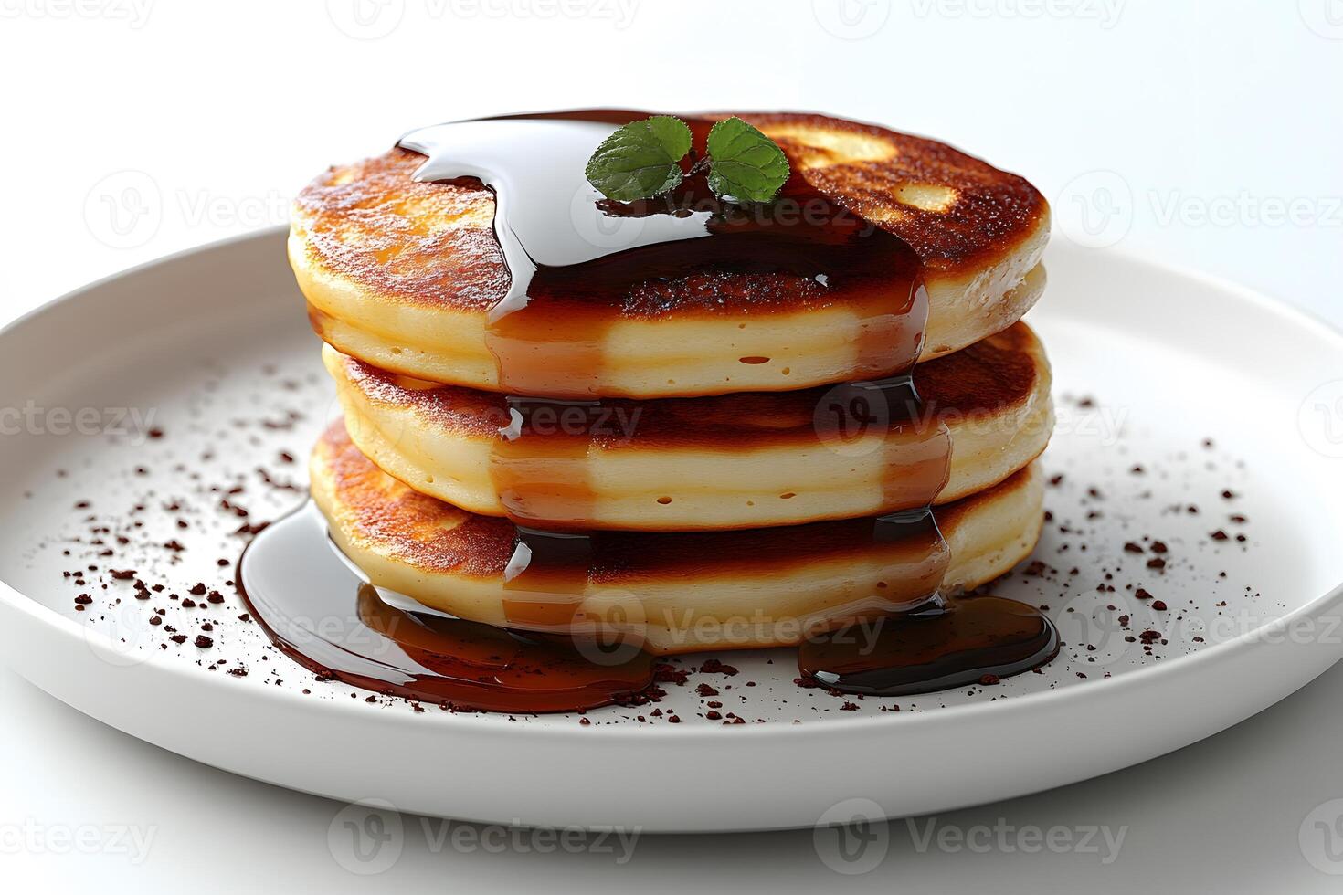 Delicious Stack of Fluffy Pancakes with Maple Syrup for Breakfast photo