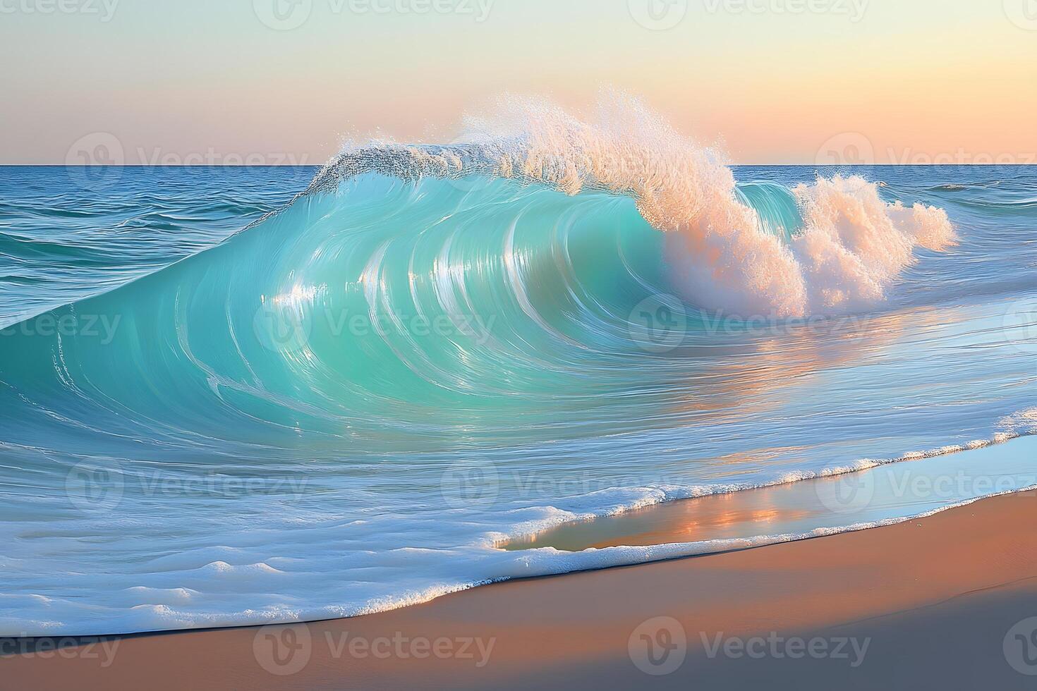 Majestic Ocean Wave at Sunset with Vibrant Colors for Beach-Themed Art and Design photo
