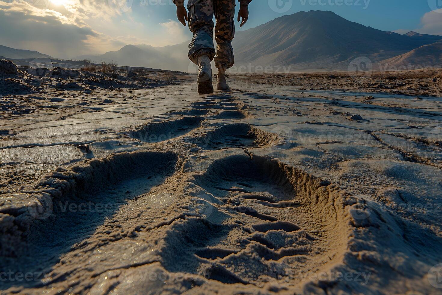 Solitary Journey Through Arid Terrain at Dusk for Adventure and Exploration Theme photo
