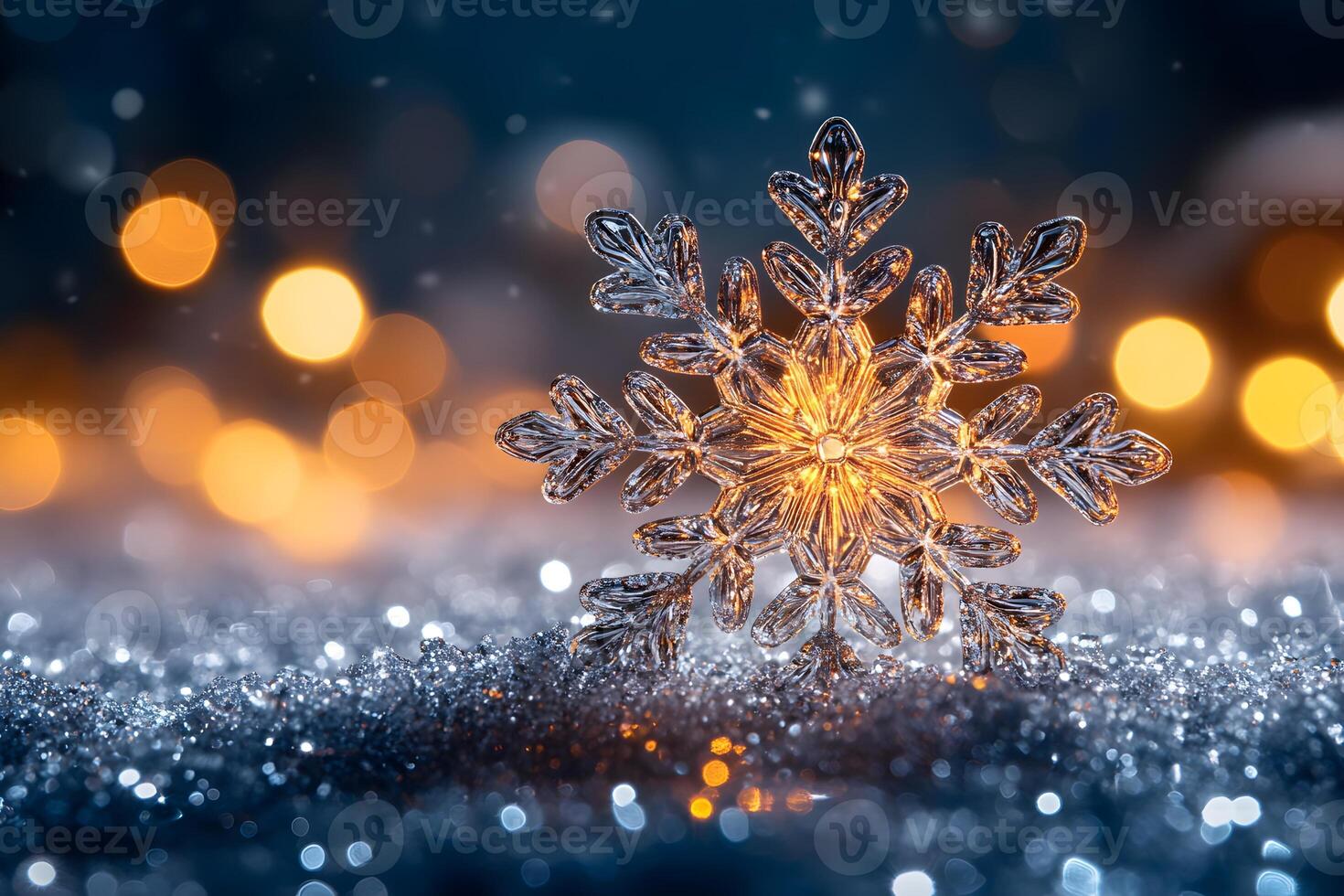 Sparkling Winter Snowflake with Festive Bokeh Lights for Holiday Decor and Design photo