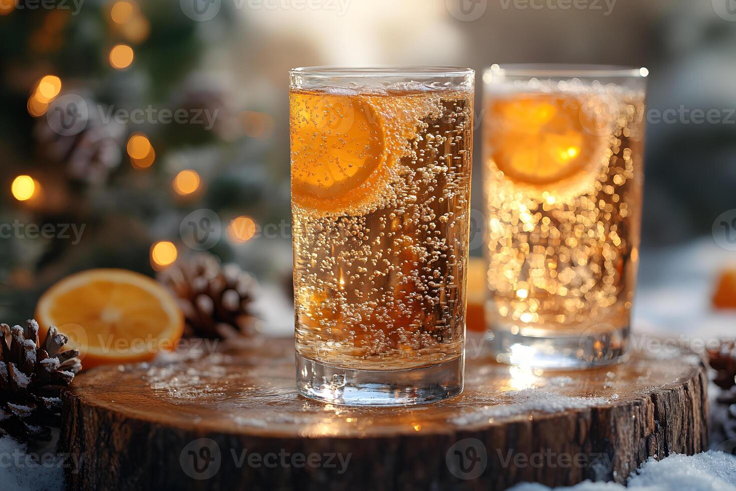 Festive Winter Beverage with Orange Slices and Pinecones for Holiday Celebration photo