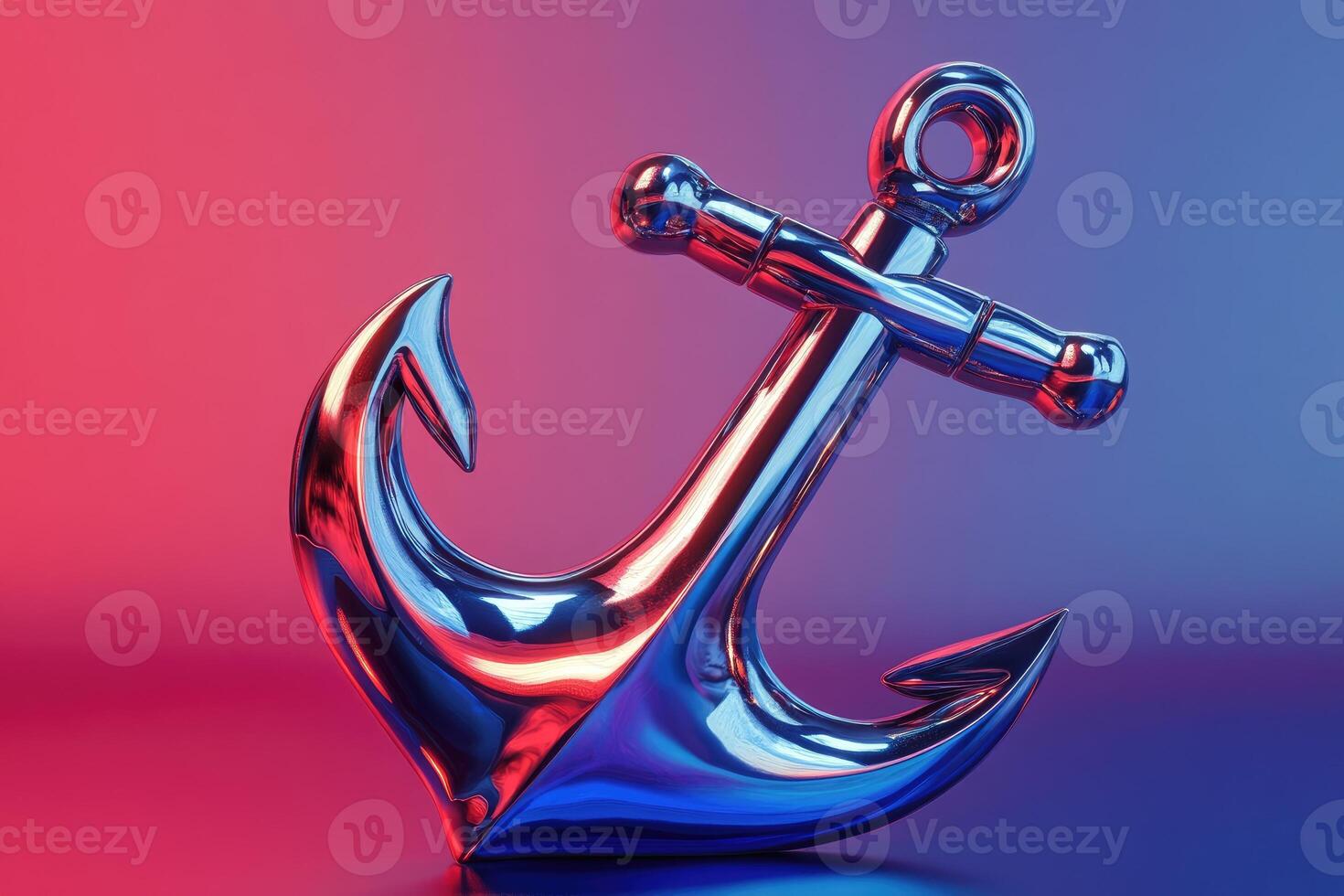 Shiny chrome anchor reflecting vivid colors on gradient background photo
