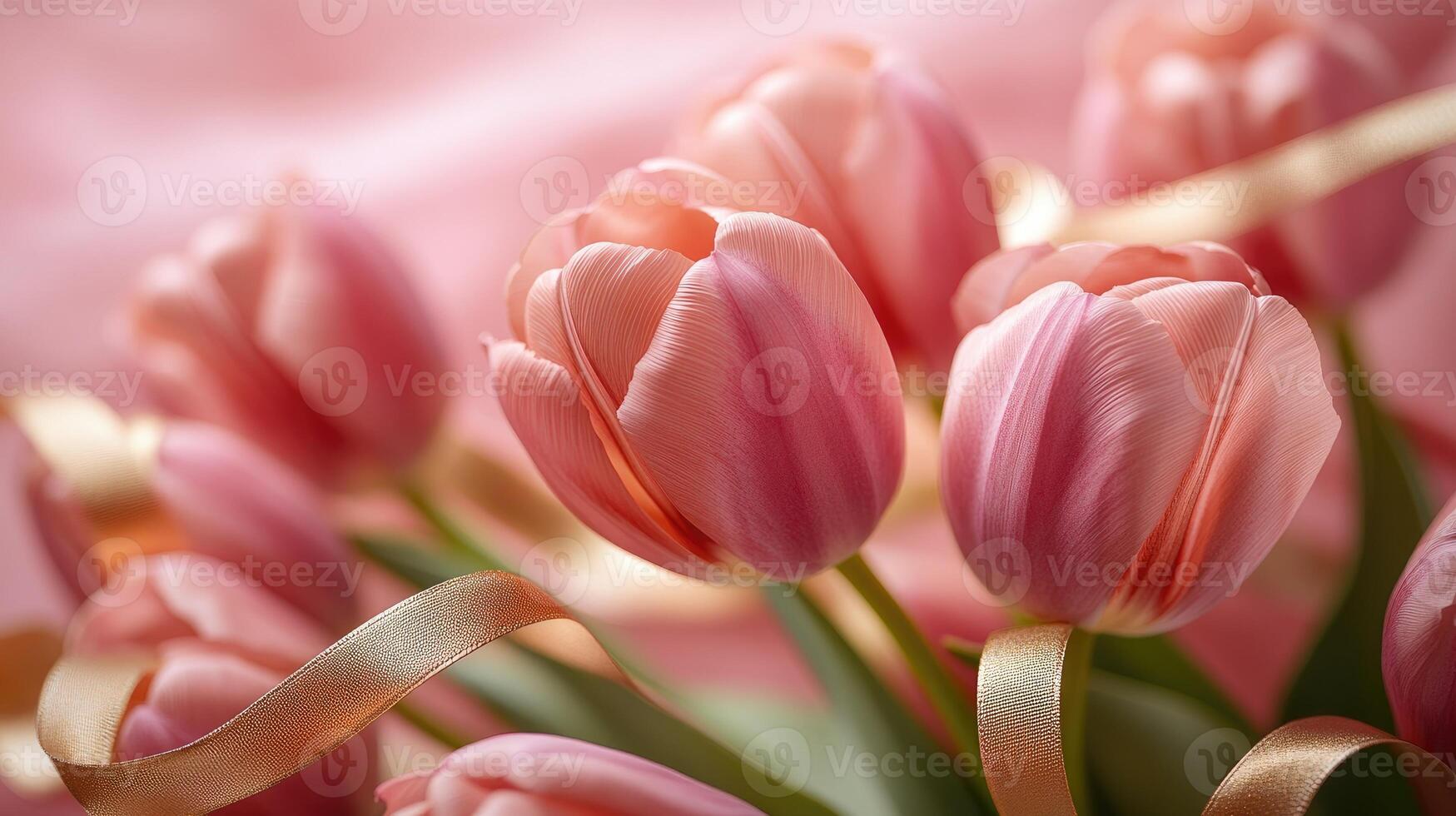 Pink tulips resting on delicate pink silk drapes photo