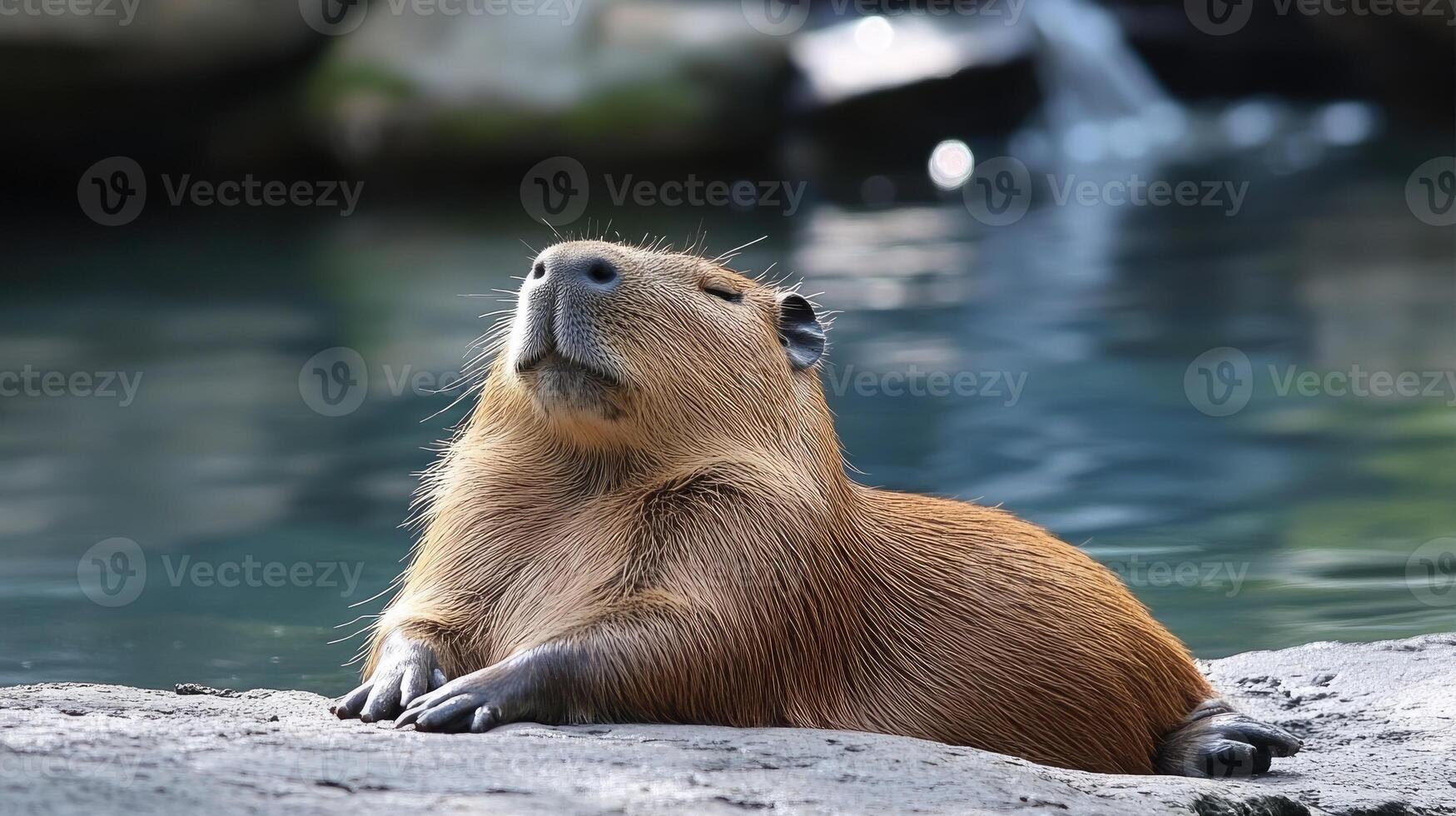 Capybara resting on riverbank in natural habitat photo