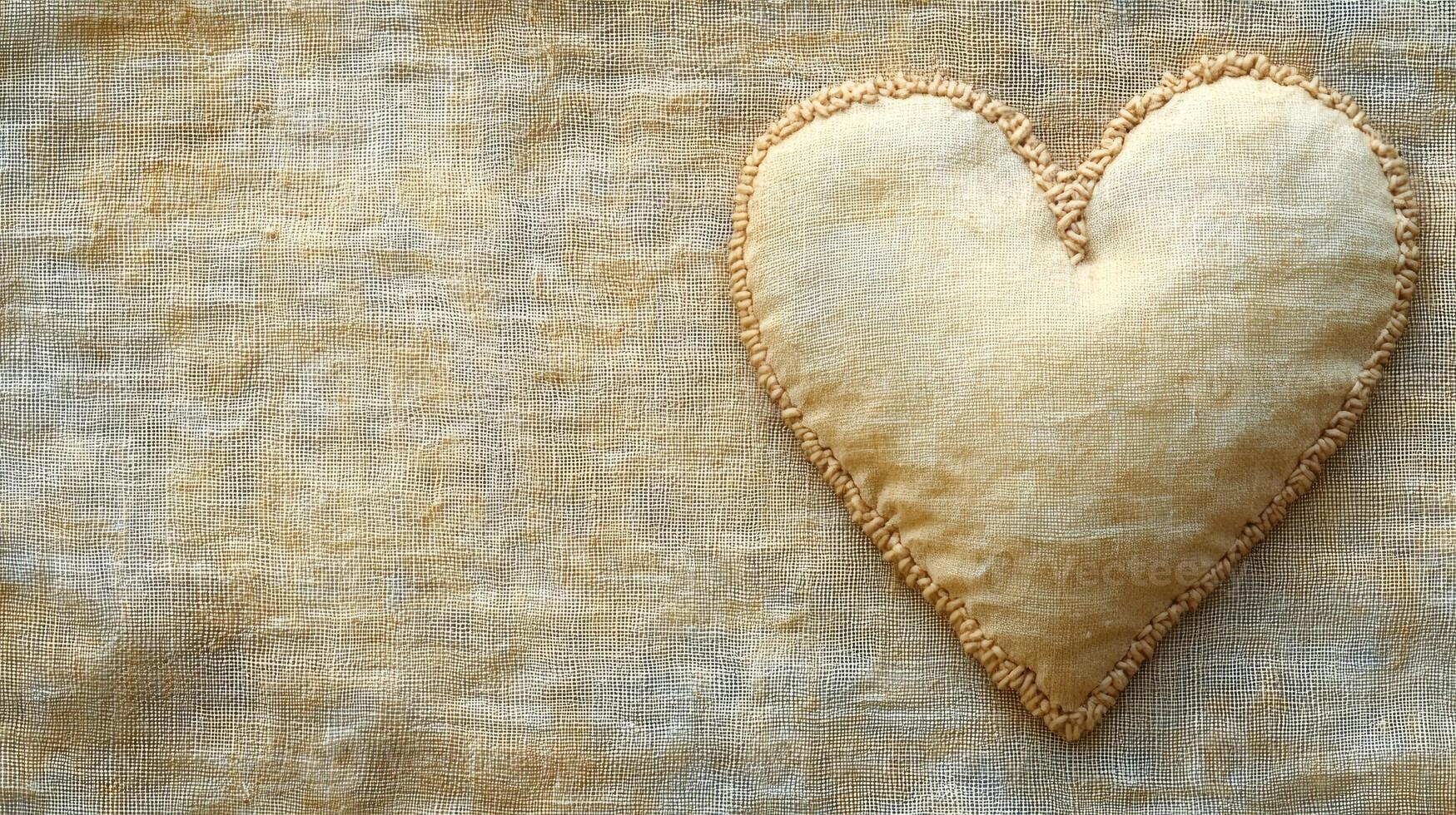 Handmade cloth heart embroidered on linen fabric representing love and crafts photo