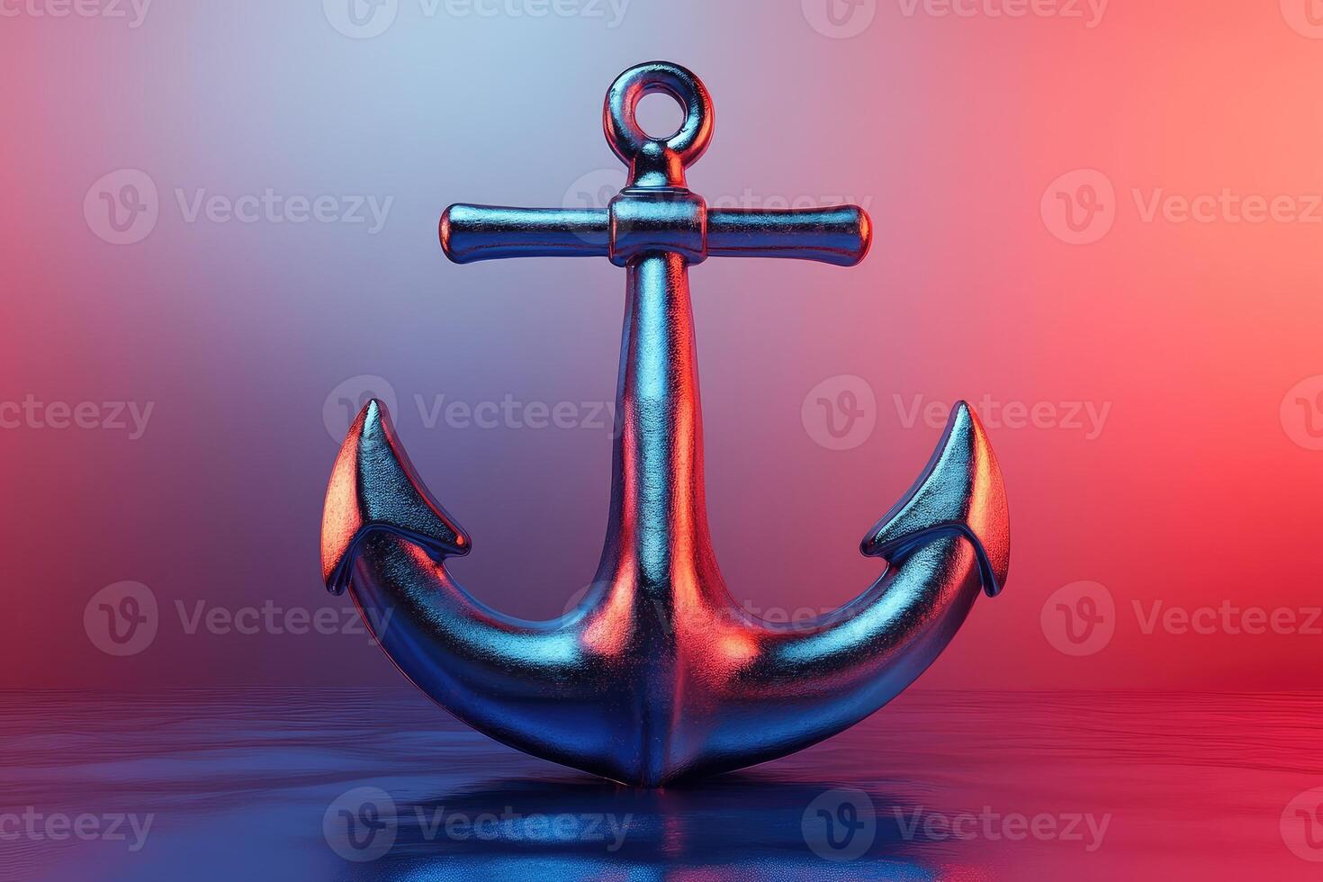 Shiny chrome anchor reflecting vivid colors on gradient background photo