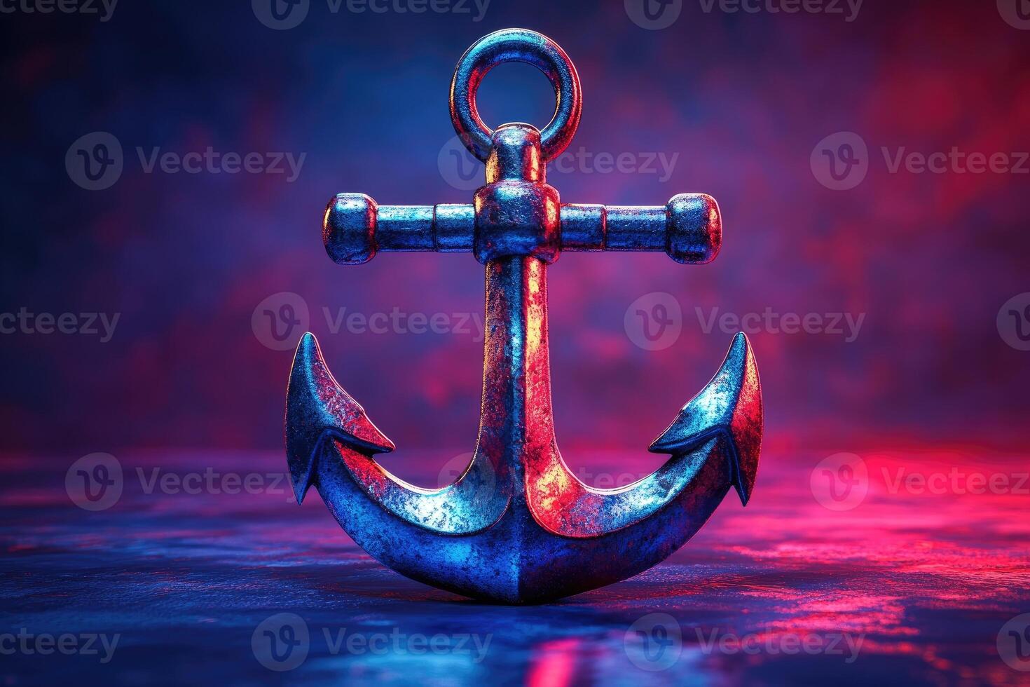 Shiny chrome anchor reflecting vivid colors on gradient background photo