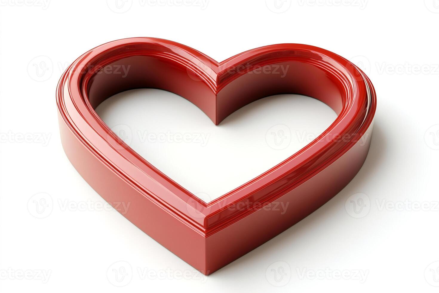 Glossy red heart shape frame stretched on white background photo