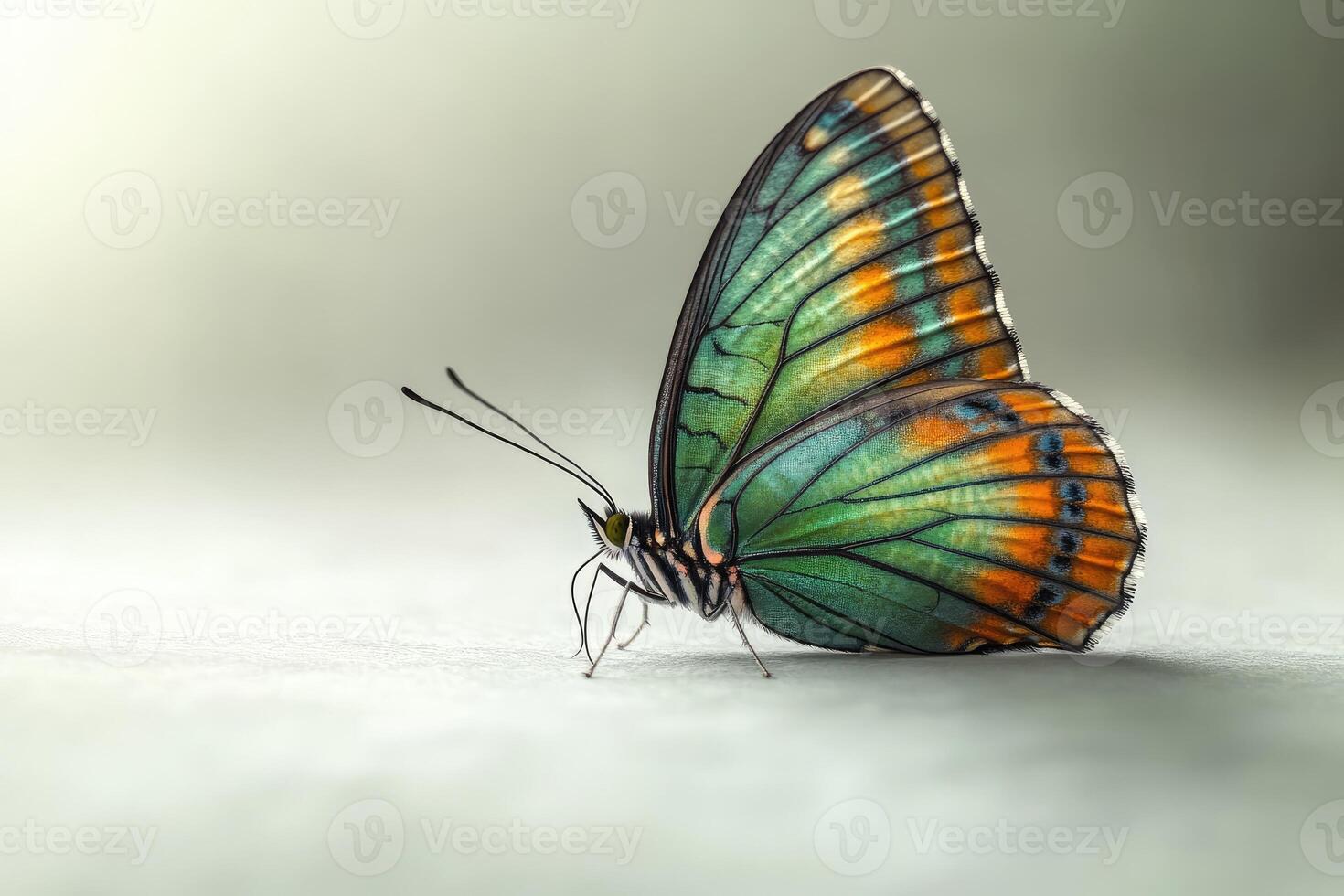 Malachite butterfly showing its colorful wings on white background photo