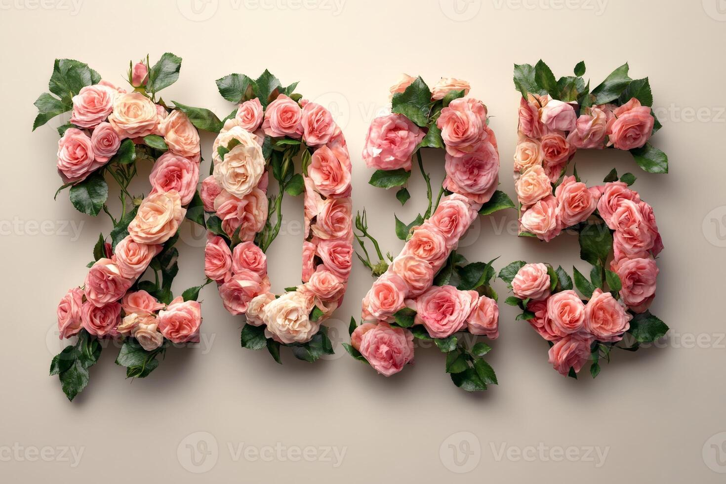 Pink roses forming 2025 sign celebrating new year photo