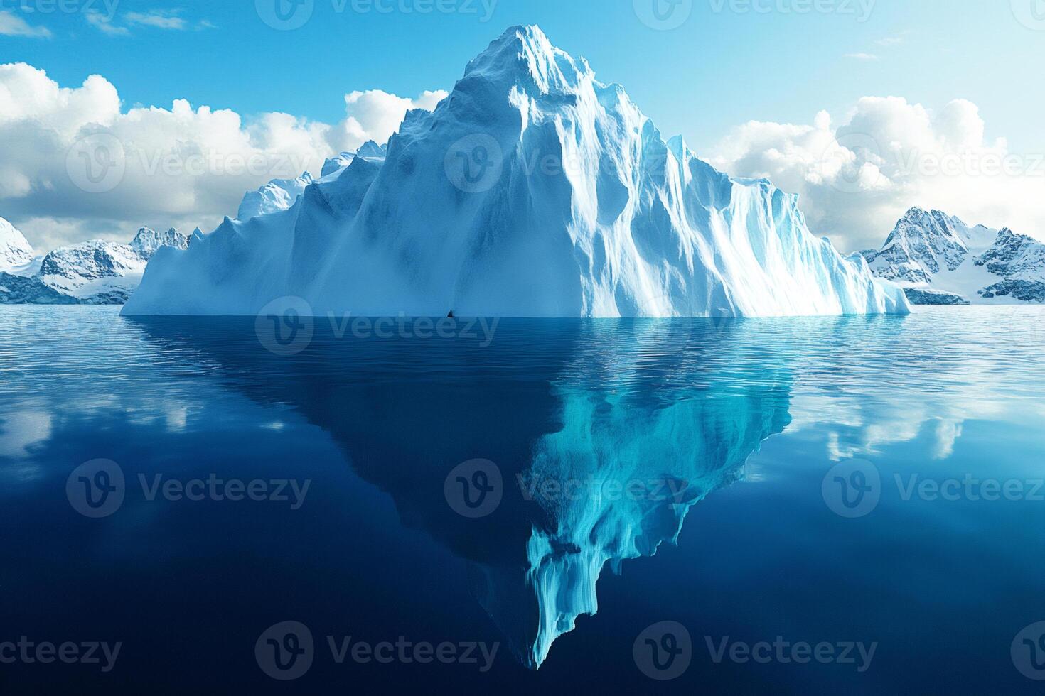 Giant iceberg floating in the ocean reflecting on calm water photo