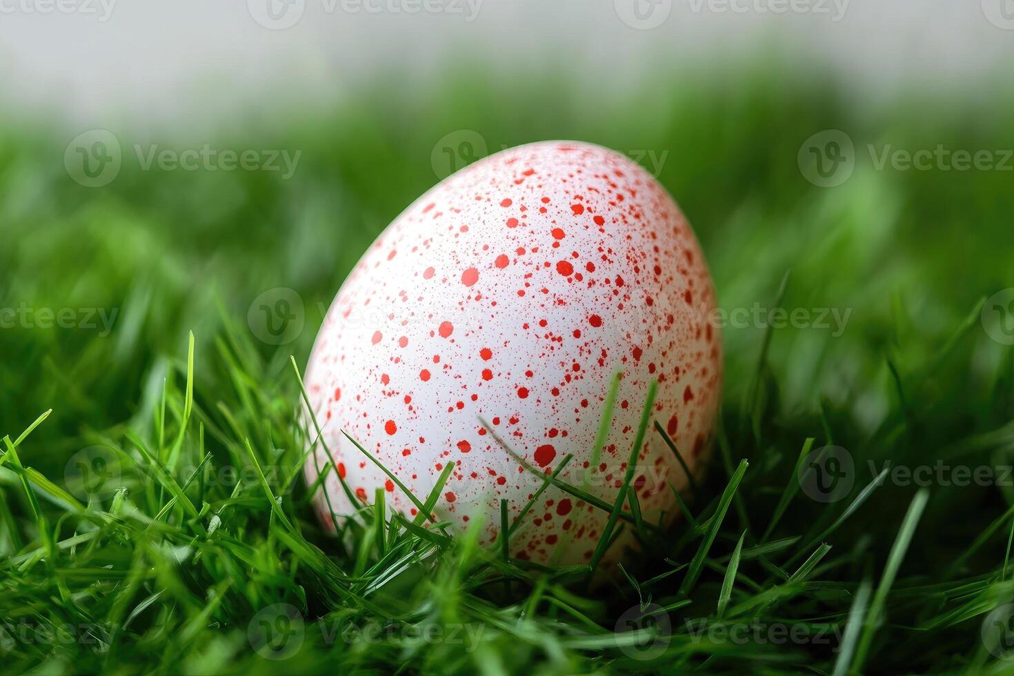 Decorated easter egg hiding in green grass photo