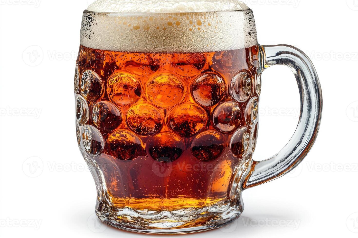 Large beer mug full of refreshing amber lager with foam head photo