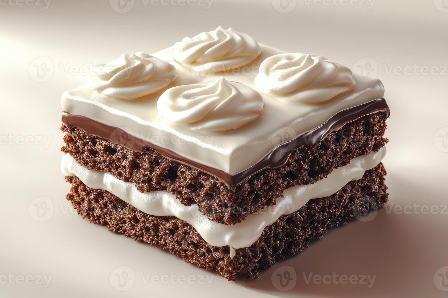 Delicious chocolate cake with whipped cream and chocolate ganache dripping photo