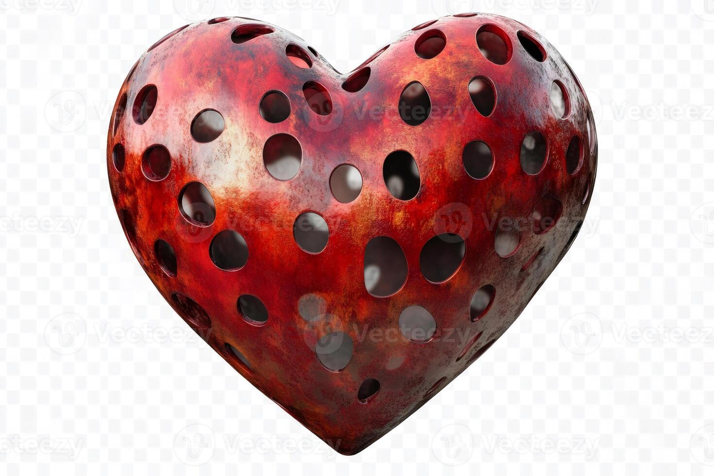 Red heart showing holes representing lost love and sadness photo