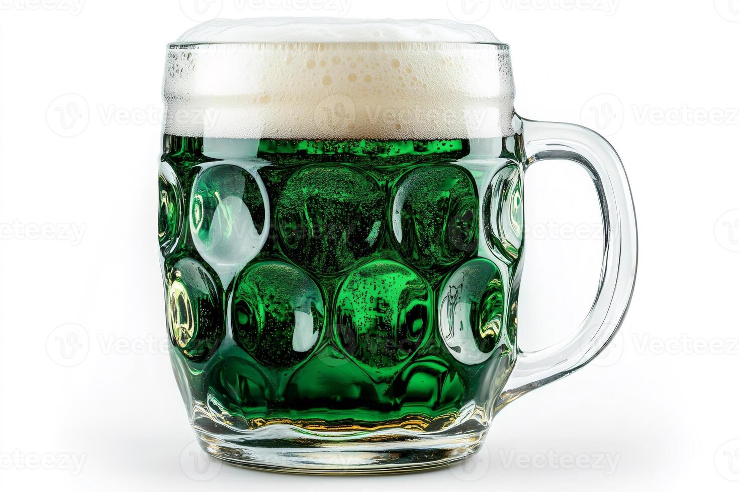 Green beer in glass tankard celebrating saint patrick's day with frothy head photo
