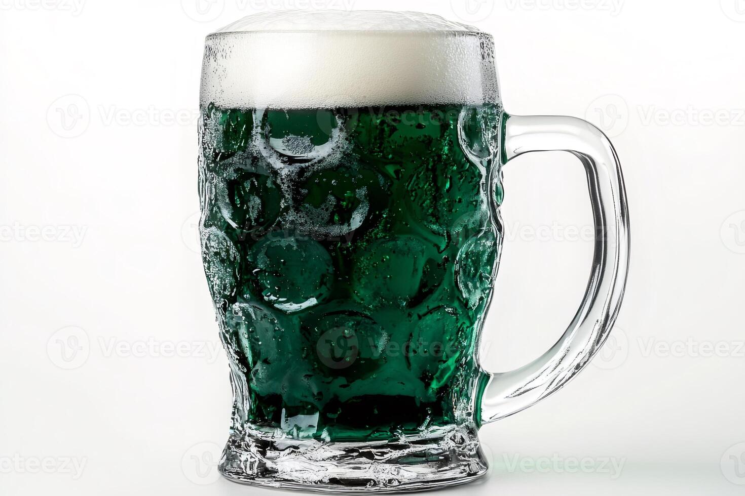 Green beer overflowing from a glass beer mug celebrating saint patrick's day photo