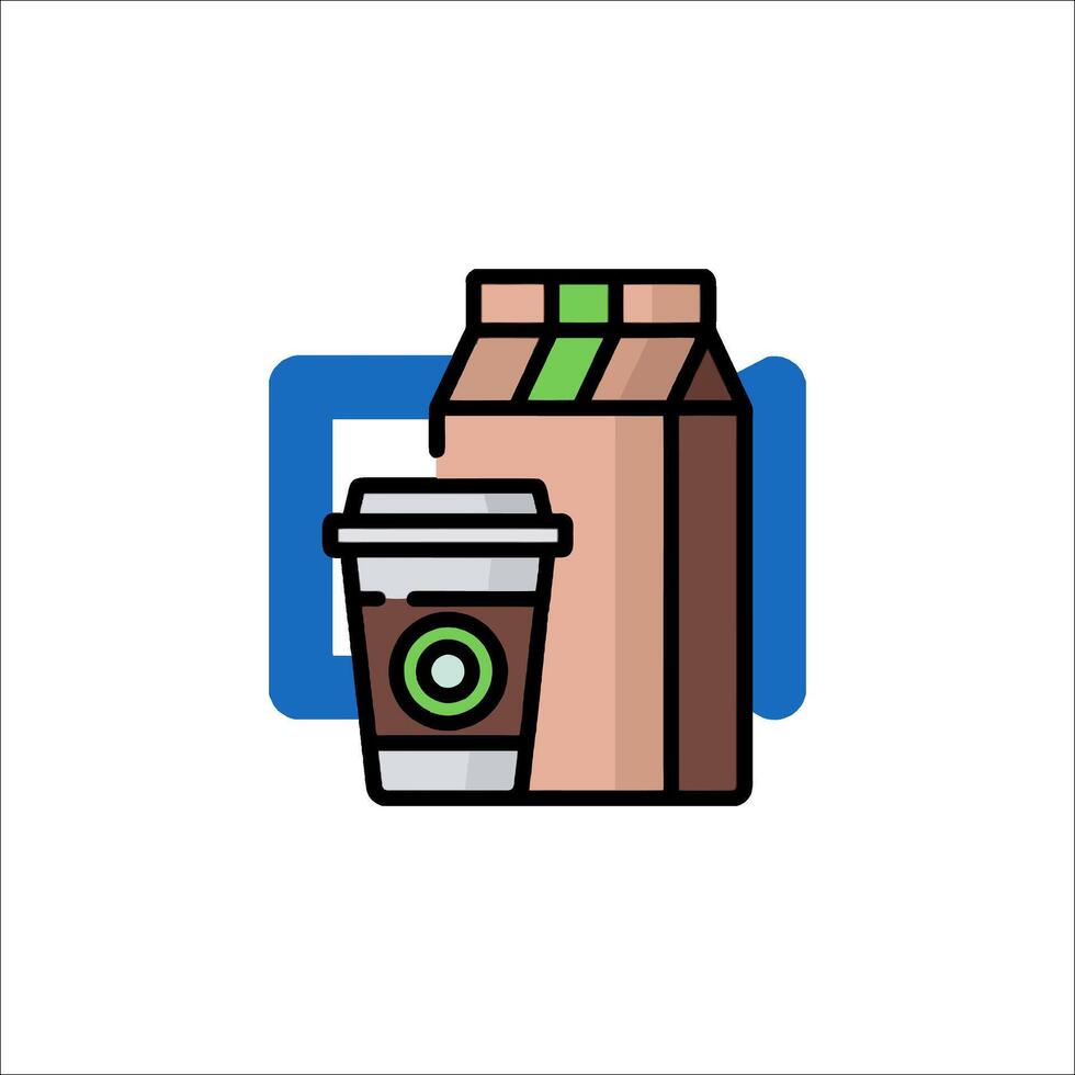 A coffee cup and a box of milk vector