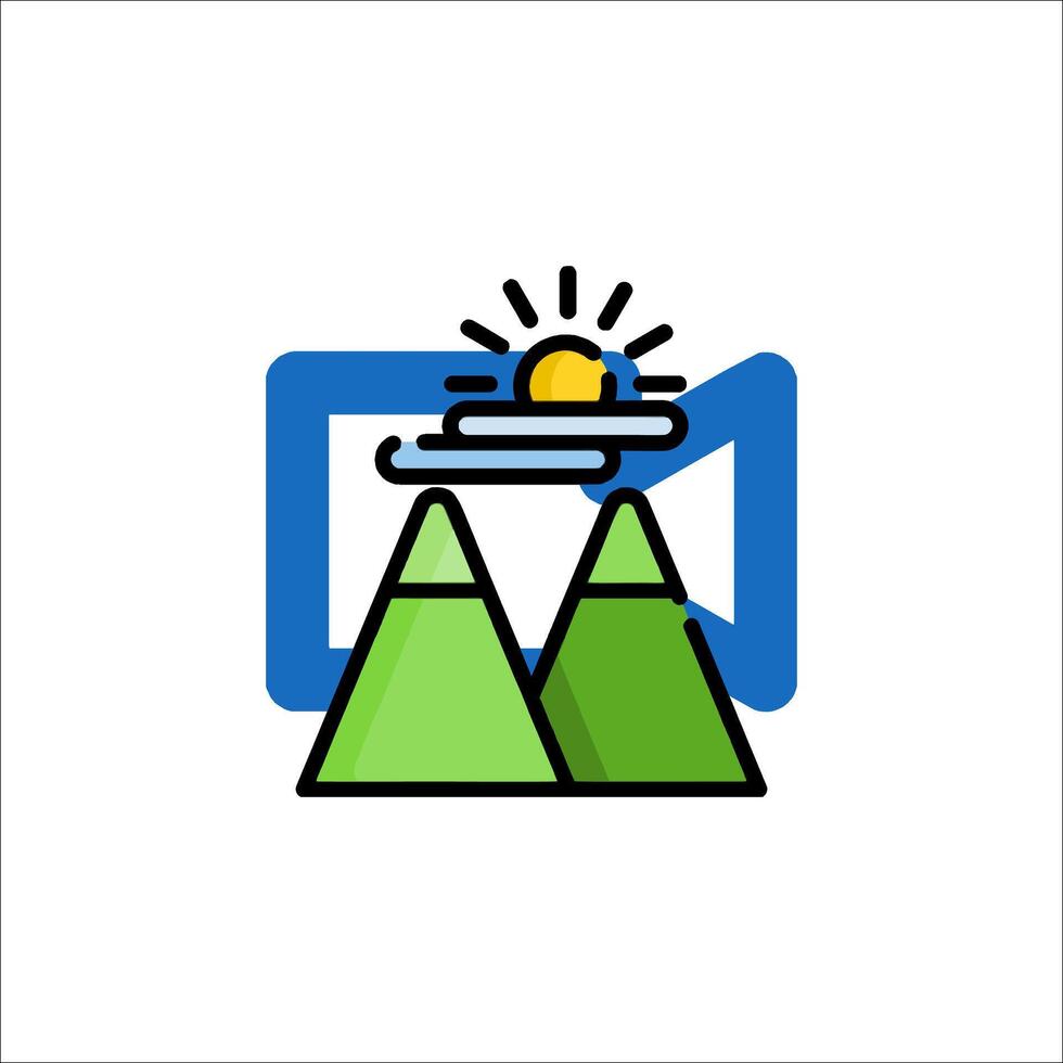 A mountain and sun icon on a white background vector